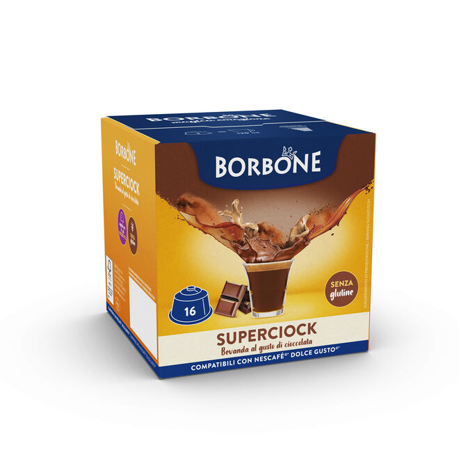 16 Capsules Borbone SUPERCIOCK, Boisson Soluble au Chocolat - Compatibles Nescafè® * Dolce Gusto® *