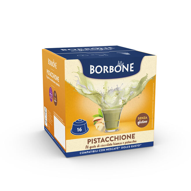 16 Capsules Borbone PISTACCHIONE (Chocolat Blanc Et Pistache) - Compatibles Nescafè® * Dolce Gusto® *